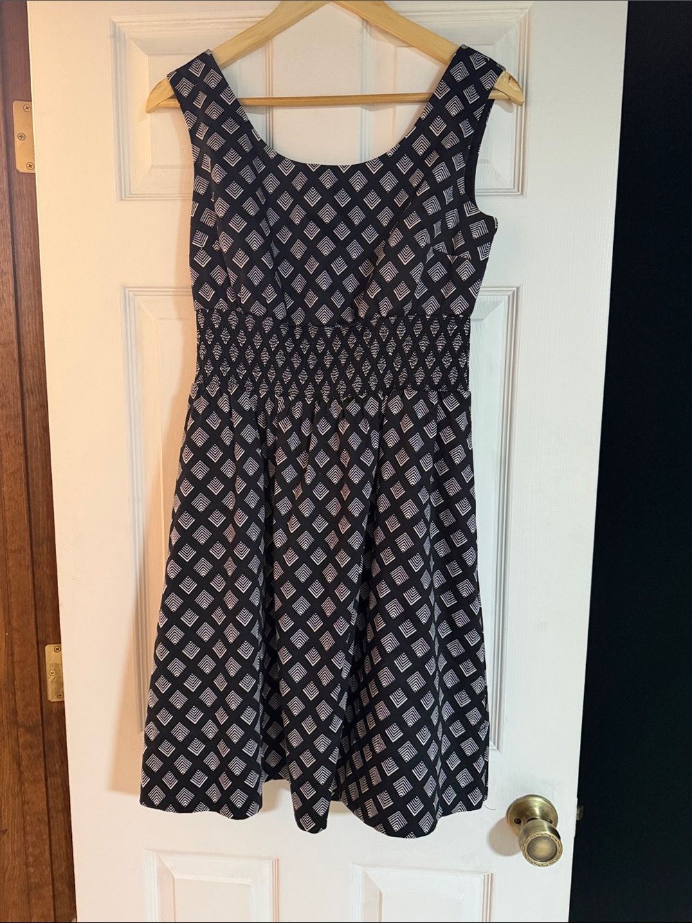 White House Black Market Black and White Diamond-Print Sleeveless Dress